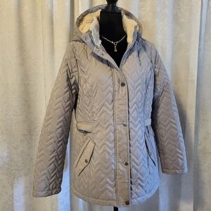 Laundry by Shelli Segal Women's Hooded Puffer  Jacket, Coat, Size M, Gray